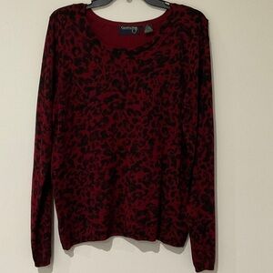 Marshall Fields Country Shop Silk Blend Red and Black Leopard Print Sweater Y2K